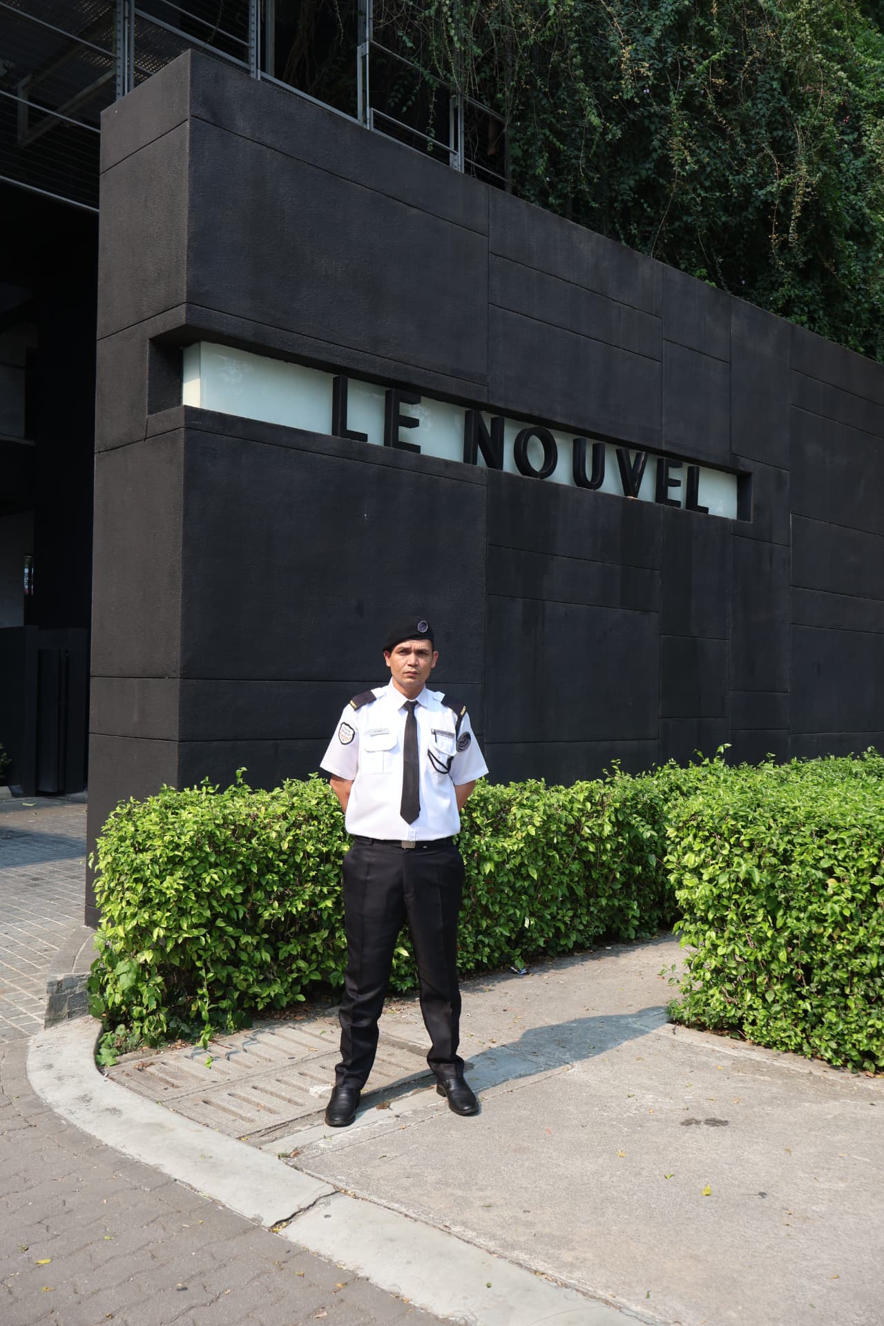 Kaliber security officer standing on duty outside the Le Nouvel development
