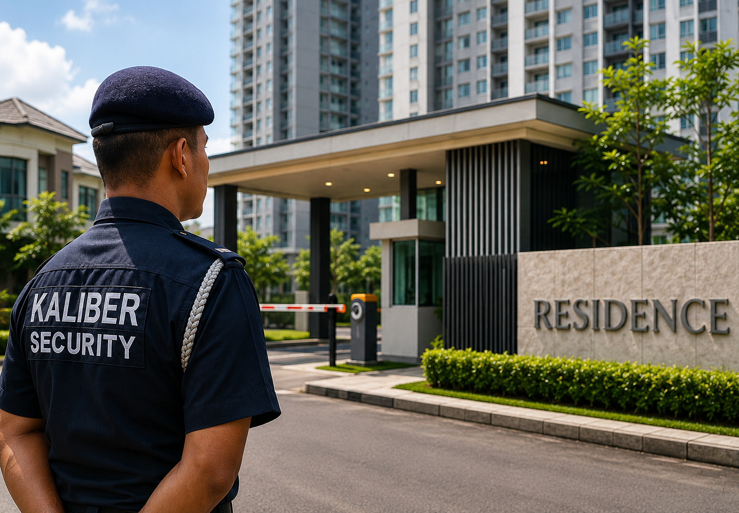 Kaliber security officer on duty at a residential development entrance